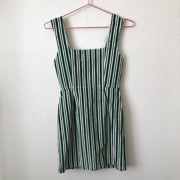 Urban Outfitters green black white vertical stripe corduroy dress snap buttons - Picture 5 of 7